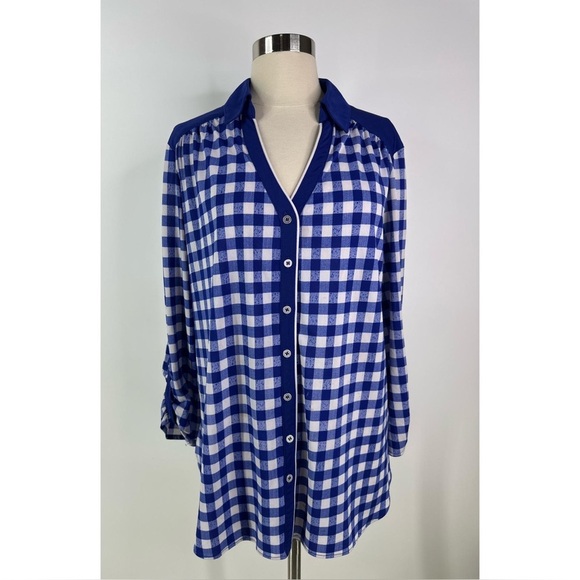 Nygard Gingham Long Sleeve Button Down Tunic Top - Picture 1 of 11